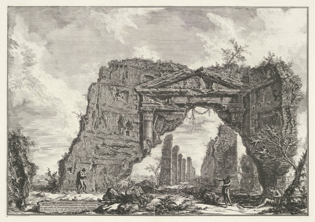 Sette Bassi buiten Rómába Fedett portikusz vagy cryptoporticus maradványai Domitianus villájában öt mérföldre Rómától a via di Franscati úton (cím a tárgyon) Gezichten op Rome (sorozat címe) Giambattista Pira által tervezett és metszett római kilátás alkotó: Giovanni Battista Piranesi