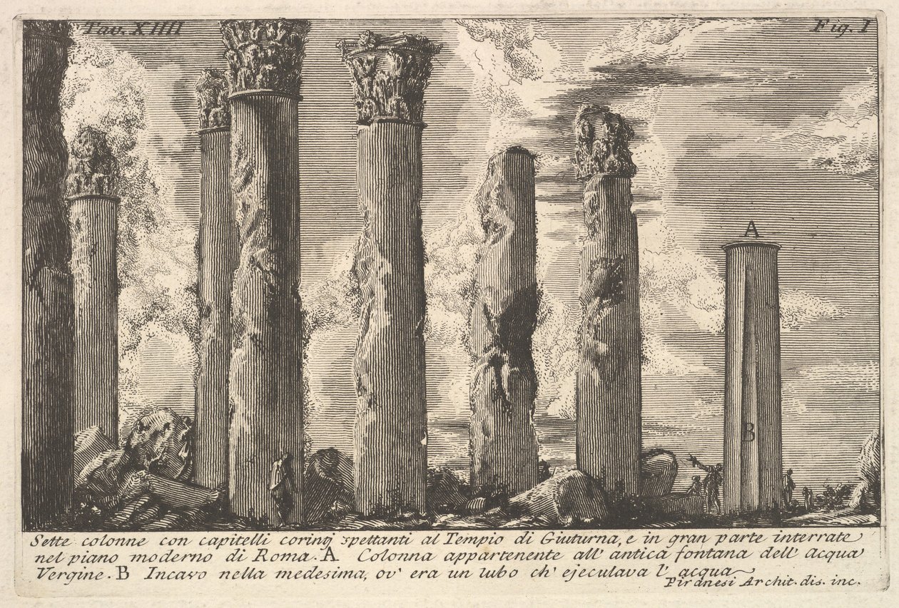 A Juturna-templom hét oszlopa korinthoszi betűkkel. . . Sette colon..., 18. század. alkotó: Giovanni Battista Piranesi
