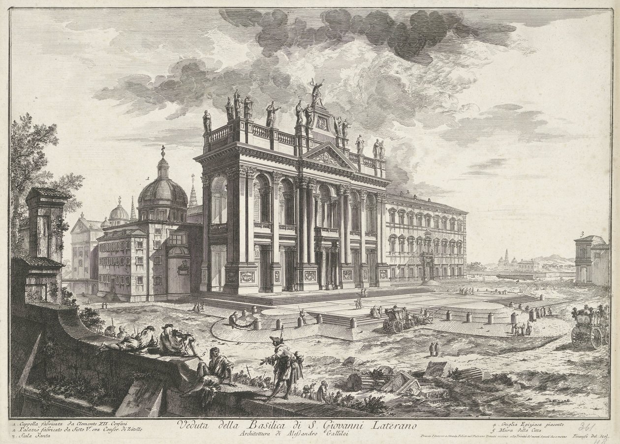 Sint-Jan van Lateranen te Róma Kilátás a S. Giovanni Laterano-bazilikára (cím a tárgyon) Gezichten op Rome (sorozat címe) Róma kilátásai, amelyeket Giambattista Piranesi építész, Ve (nez) iano tervezett és vésett (sorozat címe) alkotó: Giovanni Battista Piranesi