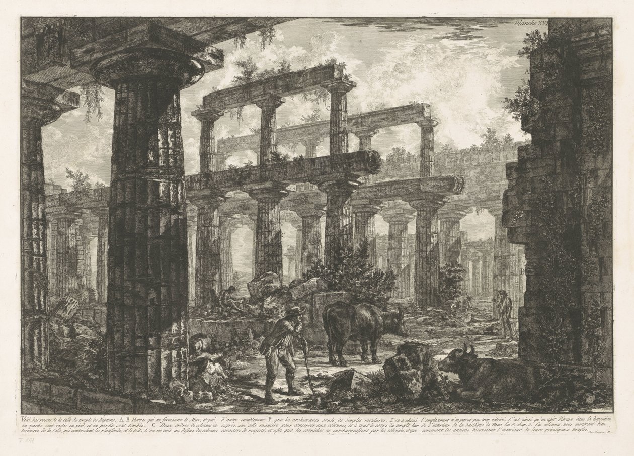 Neptunusz temploma Paestumban Vue des restes de la Celle du temple de Neptune (cím a tárgyon) Különböző kilátások a Paestumban még álló három nagy épület maradványairól (sorozat címe) Különböző vues de quelques restes de trois gr alkotó: Giovanni Battista Piranesi