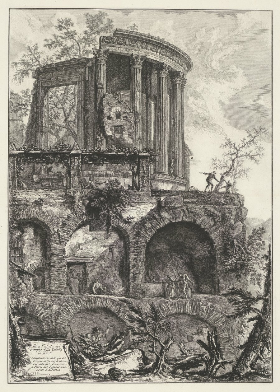 Tempel van Vesta te Tivoli Egy másik nézet a tivolii Sibyl templomról (cím az objektumon) Gezichten op Rome (sorozat címe) Róma látképei, amelyeket Giambattista Piranesi építész, Ve (nez) iano tervezett és vésett (sorozat címe) alkotó: Giovanni Battista Piranesi