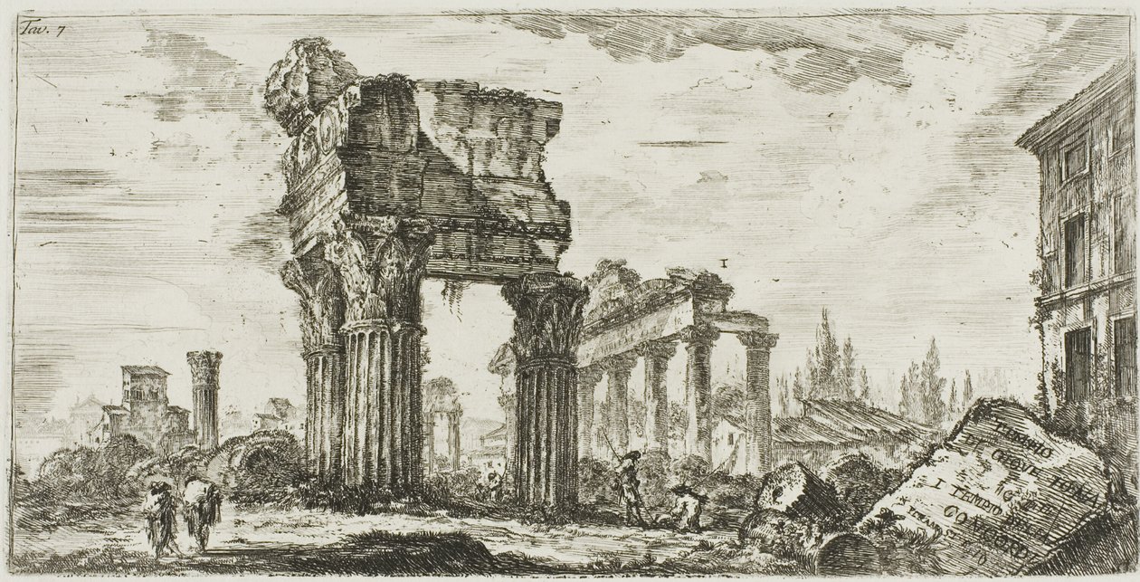 Jupiter Tonans temploma [Jupiter the Thunderer]. 1. Concord temploma, 7. tábla néhány diadalívről és más emlékművekről alkotó: Giovanni Battista Piranesi