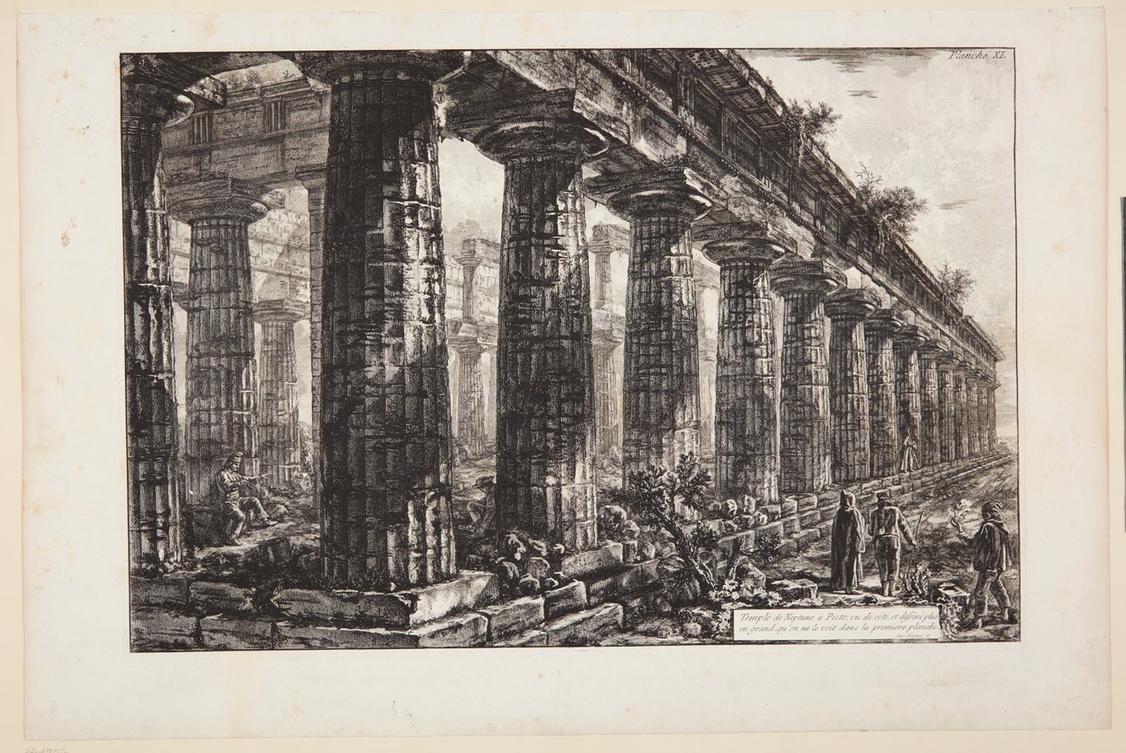 A Paestumban található Neptunusz-templom oldalról nézve, az első táblán szereplőnél nagyobb méretben ábrázolva alkotó: Giovanni Battista Piranesi