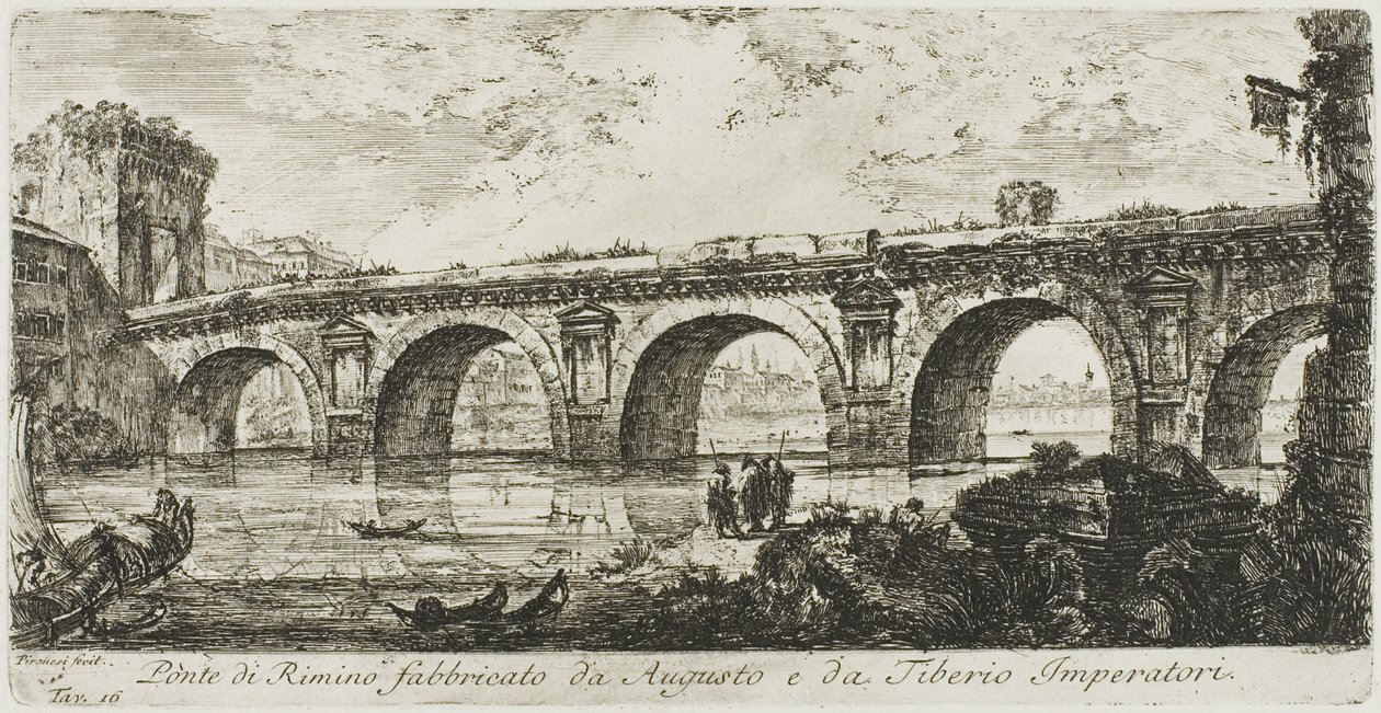 Rimini híd, amelyet Augustus és Tiberius császár épített alkotó: Giovanni Battista Piranesi