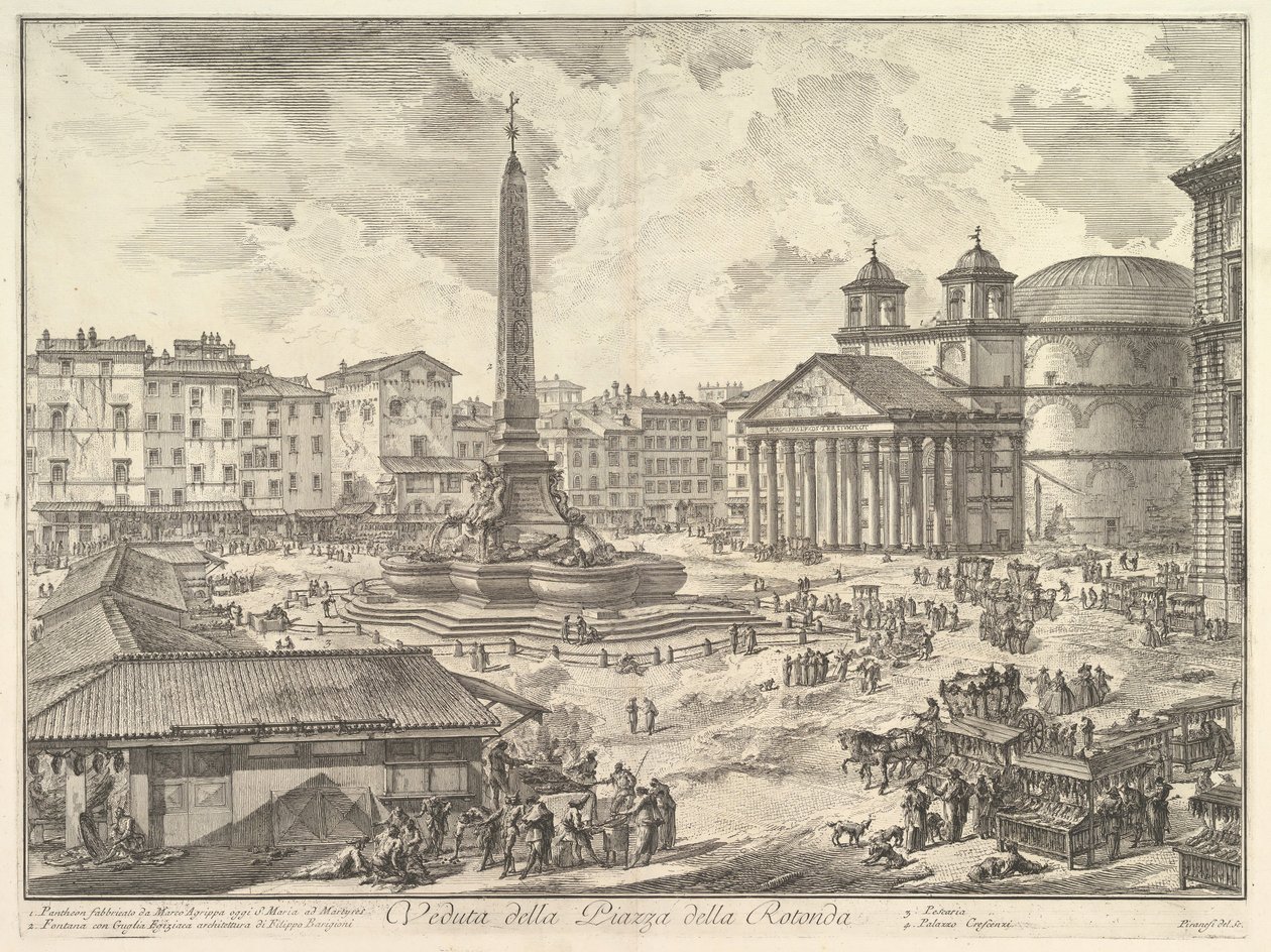 A Piazza della Rotonda, a Pantheon és az obeliszk kilátással a Piazza della Rot ..., kb. 1751. alkotó: Giovanni Battista Piranesi