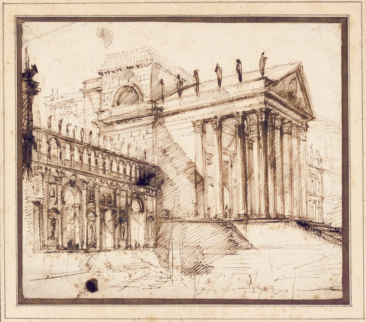 Egy kidolgozott neoklasszikus épület karzata és homlokzata alkotó: Giovanni Battista Piranesi