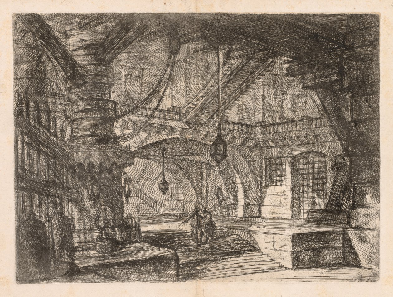 A börtönök: egy széles terem lámpásokkal alkotó: Giovanni Battista Piranesi