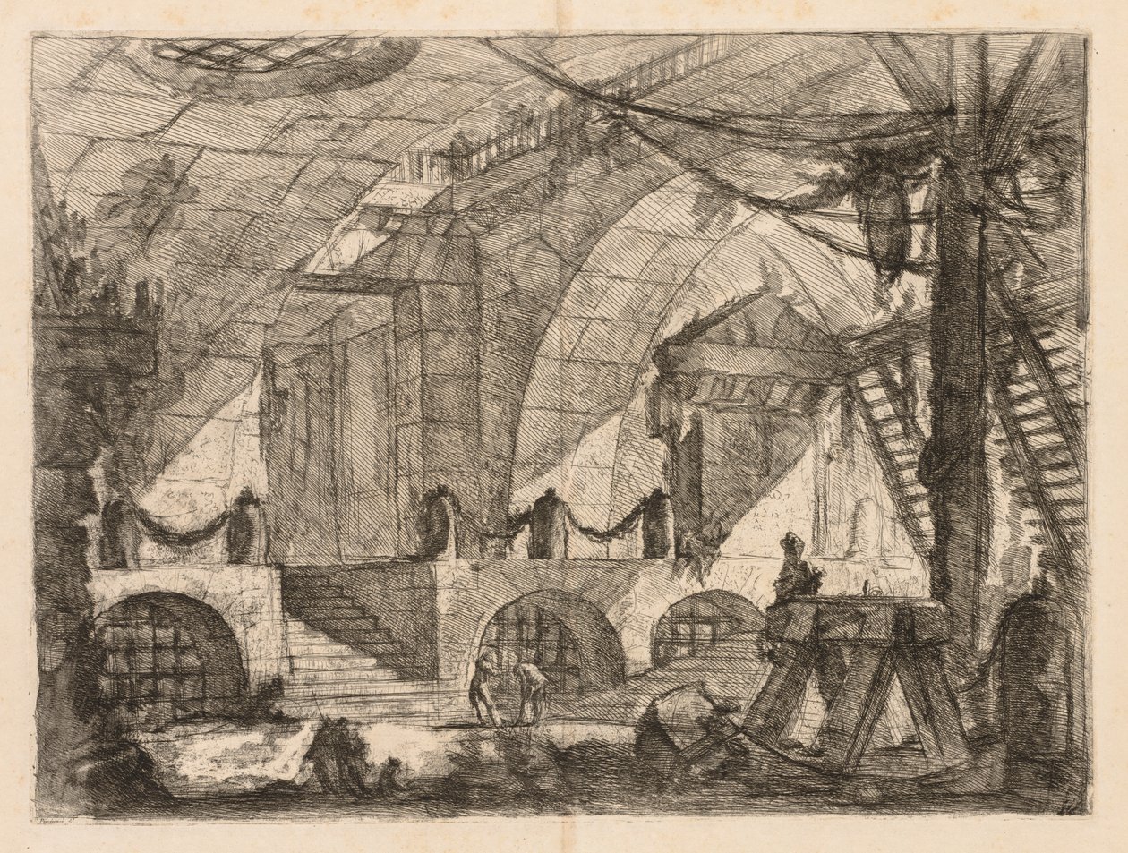 A börtönök: íves kamra oszlopokkal és láncokkal alkotó: Giovanni Battista Piranesi