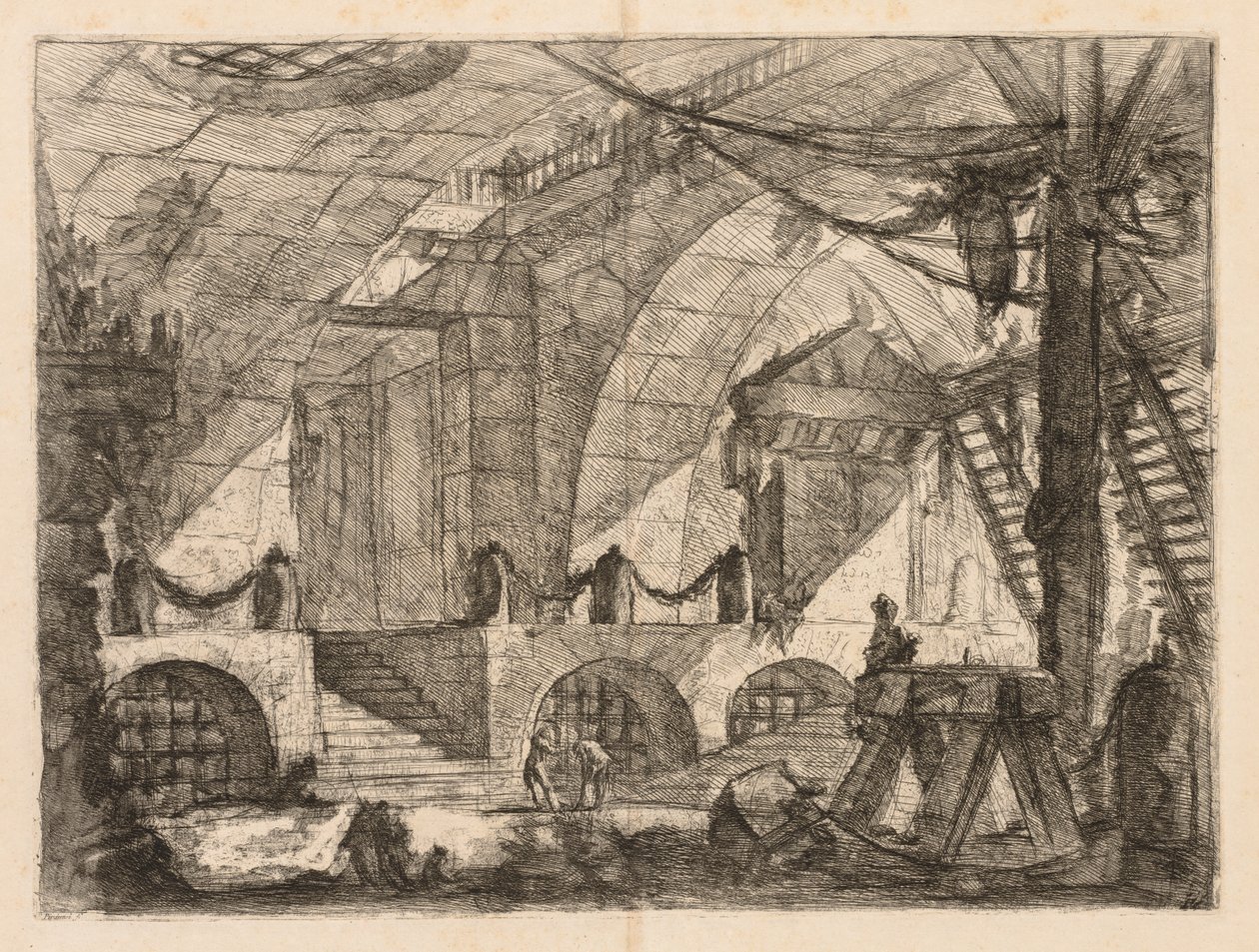A börtönök: íves kamra oszlopokkal és láncokkal, 1745-1750. alkotó: Giovanni Battista Piranesi
