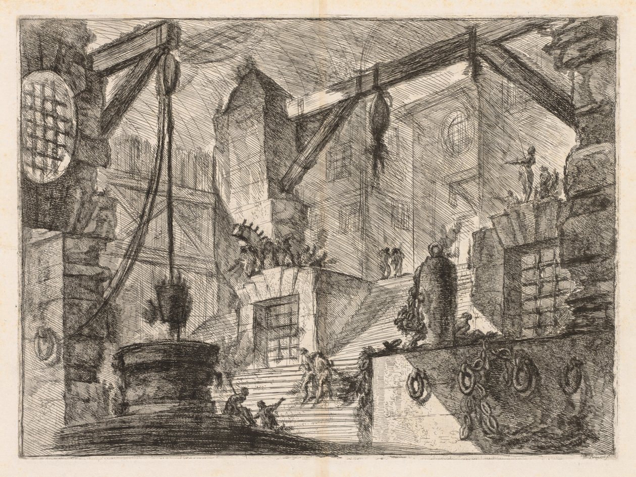 A börtönök: oszlopos belső tér széles lépcsővel alkotó: Giovanni Battista Piranesi