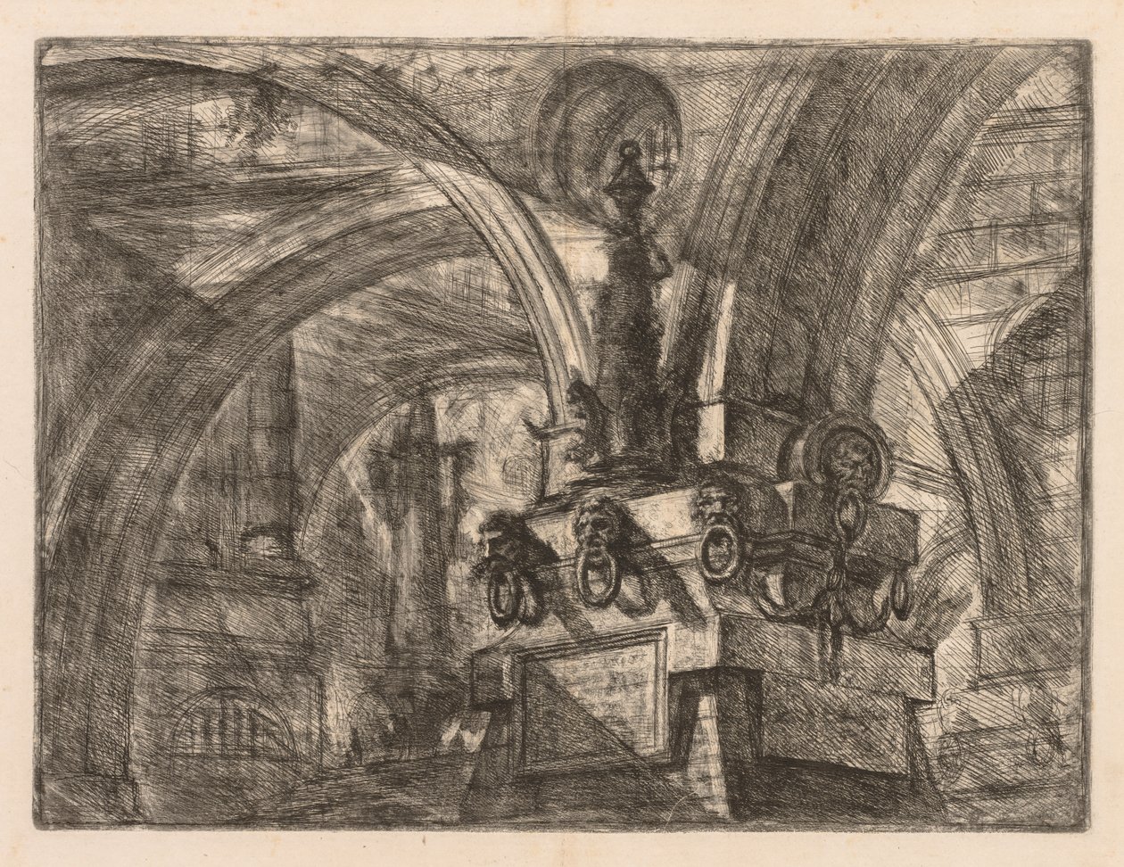 A börtönök: kerek ívek, amelyek négyzet alakú oszlopból erednek alkotó: Giovanni Battista Piranesi