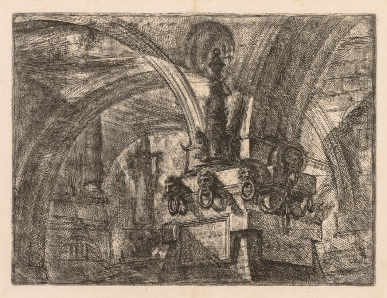 A börtönök: kerek ívek, amelyek négyzet alakú oszlopból erednek, 1745-1750. alkotó: Giovanni Battista Piranesi