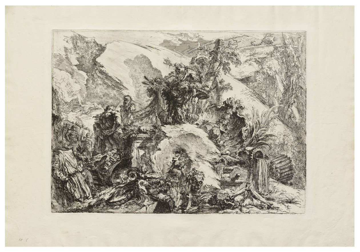 A csontvázak c. 1748 (rézkarc gravírozással, szárazhús és polírozás krémszínű papírra) alkotó: Giovanni Battista Piranesi
