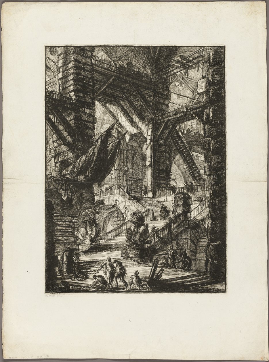 A lépcsőház trófeákkal, 8. tábla a képzeletbeli börtönökből alkotó: Giovanni Battista Piranesi