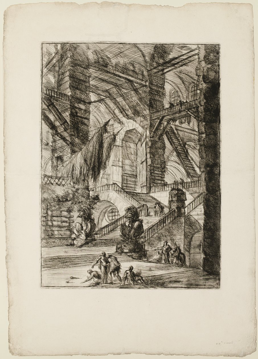 A lépcsőház trófeákkal, 8. tábla a képzeletbeli börtönökből alkotó: Giovanni Battista Piranesi