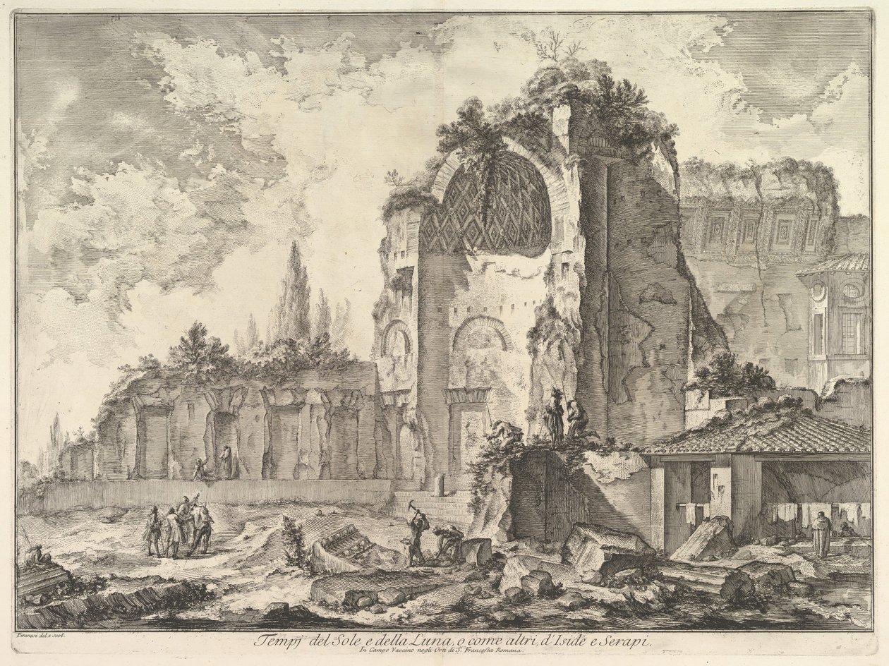 Vénusz és Roma templomát tévesen Sol és Luna Veduta degli... templomnak hívják, kb. 1759. alkotó: Giovanni Battista Piranesi