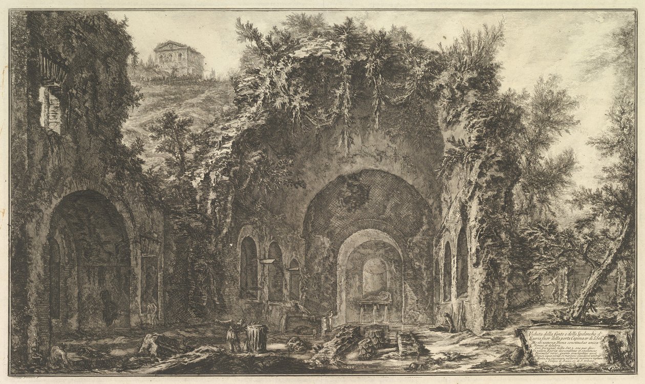 Az úgynevezett Egeria-barlang (Kilátás Egeria forrására és barlangjaira a Porta Capenán kívül) alkotó: Giovanni Battista Piranesi