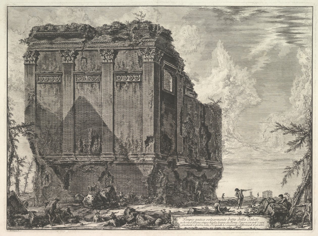 Az úgynevezett Salus-templom, az Albano felé vezető úton Az ősi templom, közismert nevén ..., kb. 1763. alkotó: Giovanni Battista Piranesi