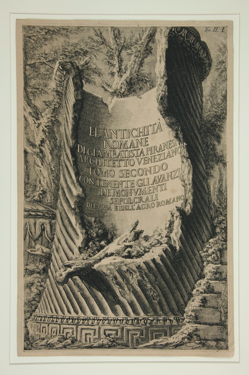 Címlap a Régiségek II. kötetéhez? Romane: A régiségek? Romane, Giambatista Piranesi velencei építész, második kötet, maradékot tartalmazó de alkotó: Giovanni Battista Piranesi