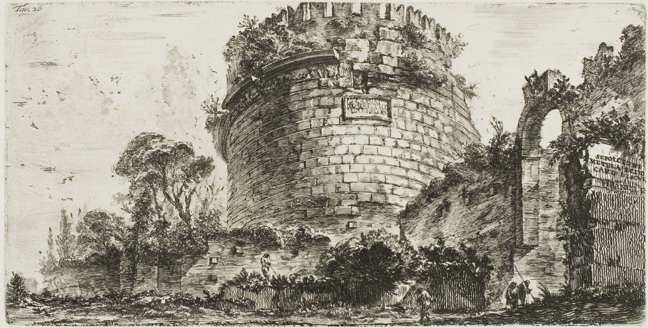 Caecilia Metella sírja, Capo di Bove [Ökörfej], húszas tábla a Diadalívek néhány kilátásából és más emlékművekről alkotó: Giovanni Battista Piranesi