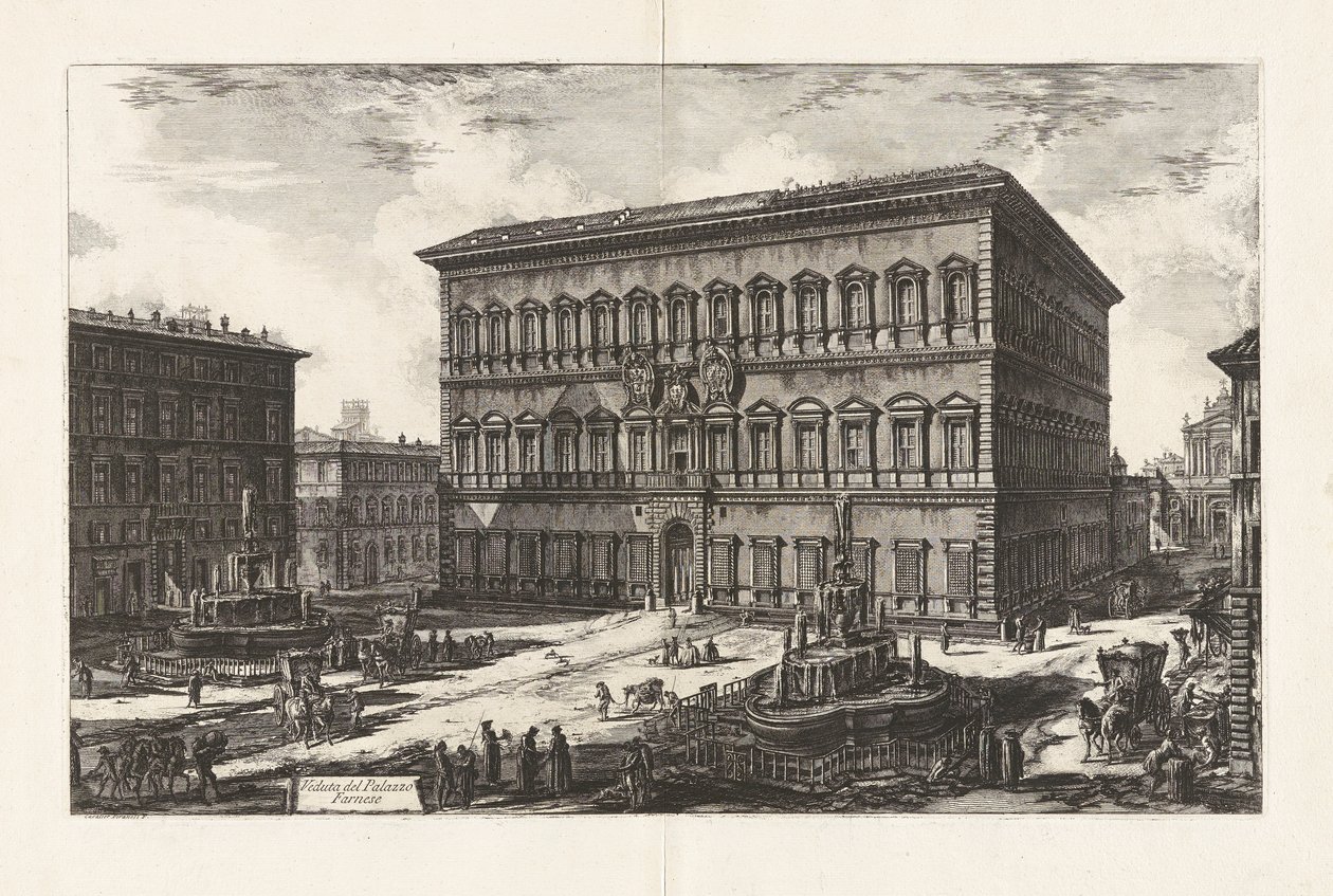 Kilátás a Palazzo Farnese-ra (Kilátás a Palazzo Farnese-ra), a Vedute di Romáról (Róma kilátás) alkotó: Giovanni Battista Piranesi