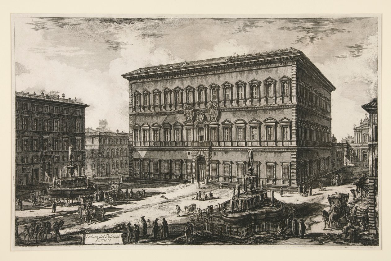 Kilátás a Palazzo Farnese-ra (Palazzo Farnese), a Vedute di Roma városából alkotó: Giovanni Battista Piranesi