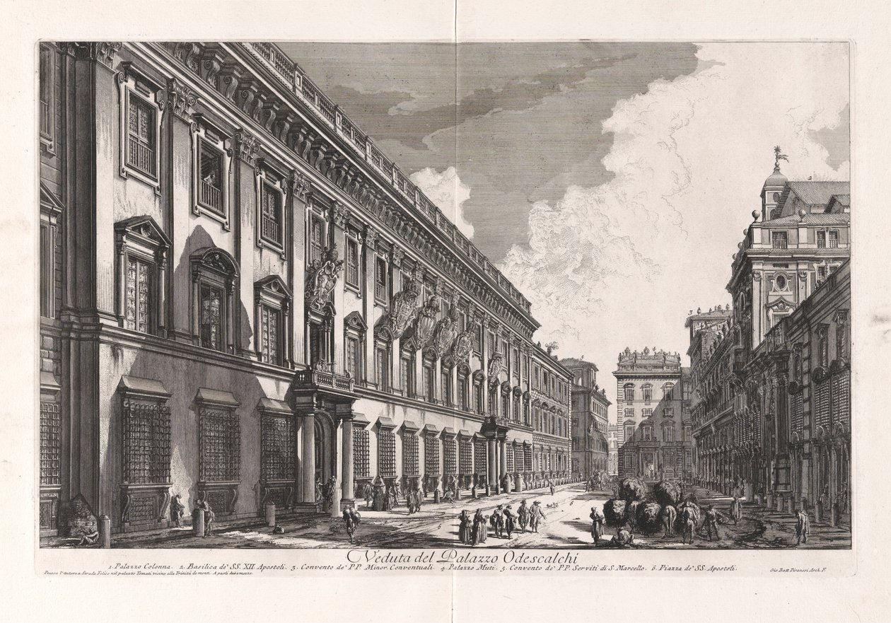 Veduta del Palazzo Odescalchi (Kilátás az Odescalchi-palotára), a Vedute di Romától (Róma kilátás) alkotó: Giovanni Battista Piranesi
