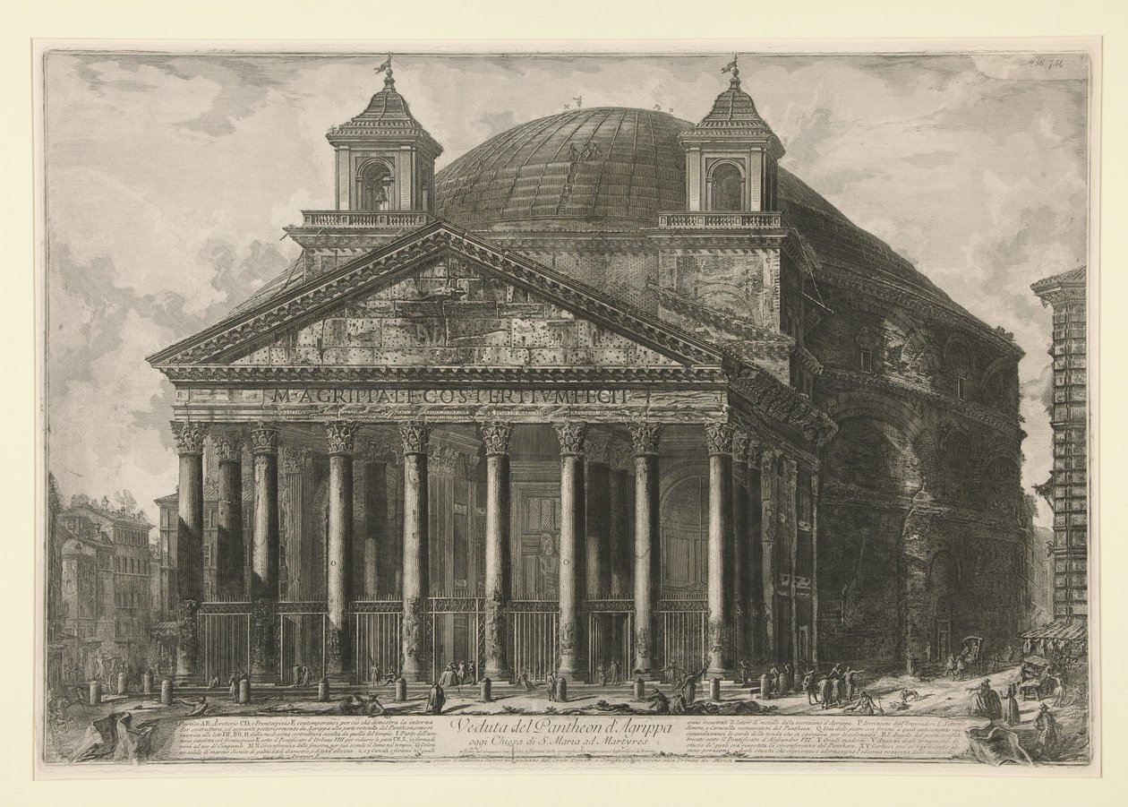 Agrippa Pantheonjának látképe, ma a Santa Maria ad Martyres-templom, a Vedute di Roma sorozatból alkotó: Giovanni Battista Piranesi