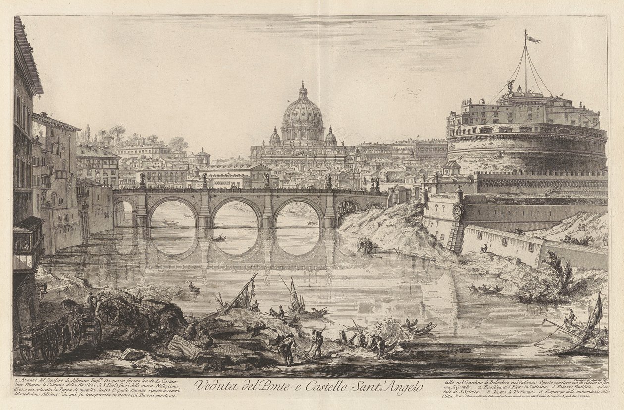 Kilátás a hídra és a Sant-kastélyra alkotó: Giovanni Battista Piranesi