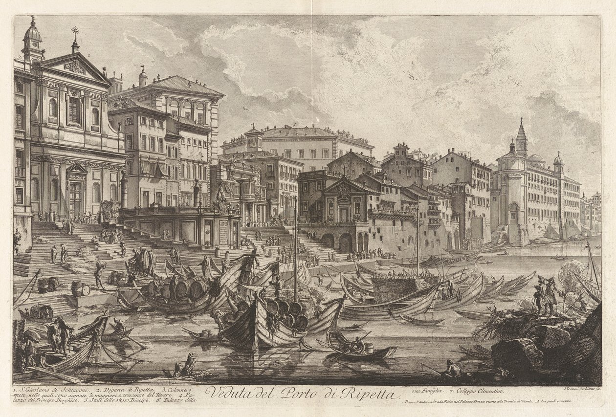 Veduta del Porto di Ripetta (Kilátás Ripetta kikötőjére), Vedute di Roma (Róma kilátás) alkotó: Giovanni Battista Piranesi
