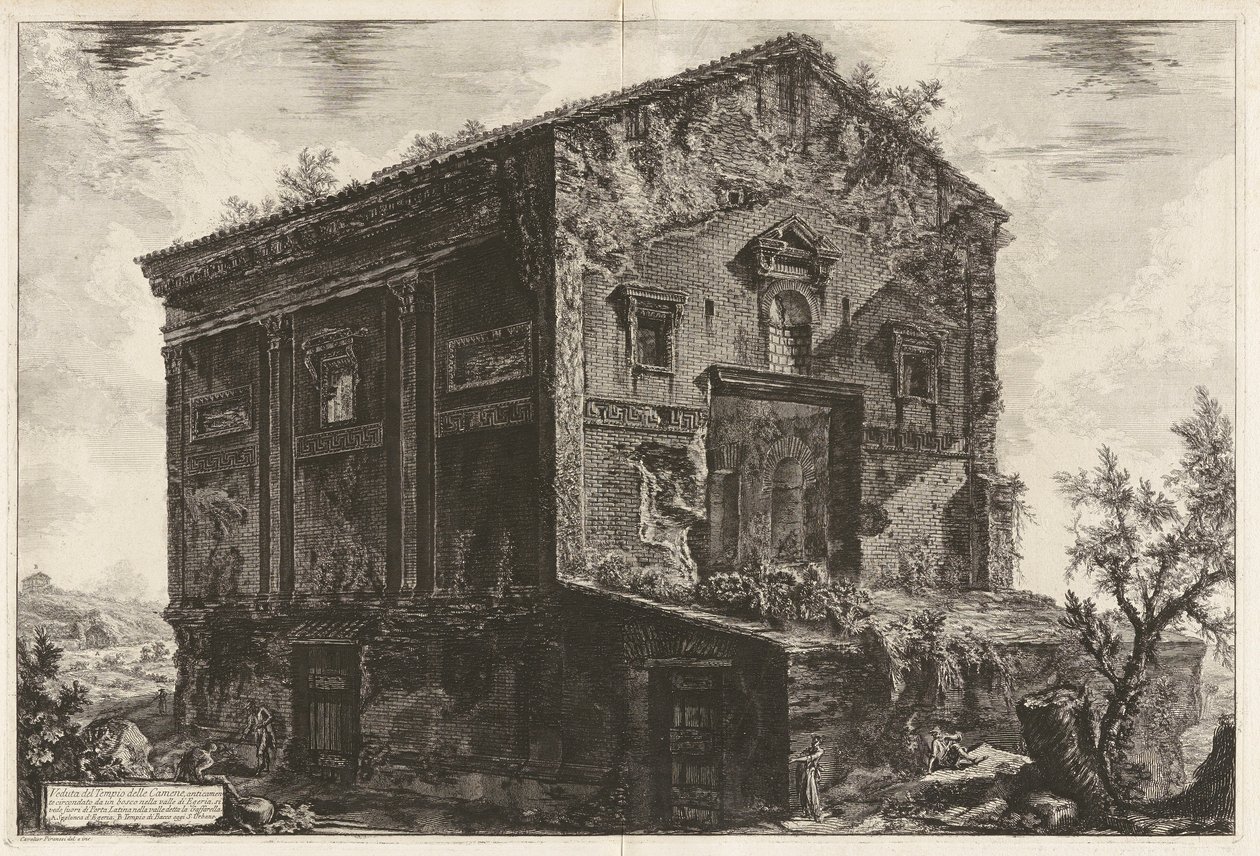 Kilátás a Camene-templomra az ókorban, erdővel körülvéve az Egeria völgyében alkotó: Giovanni Battista Piranesi