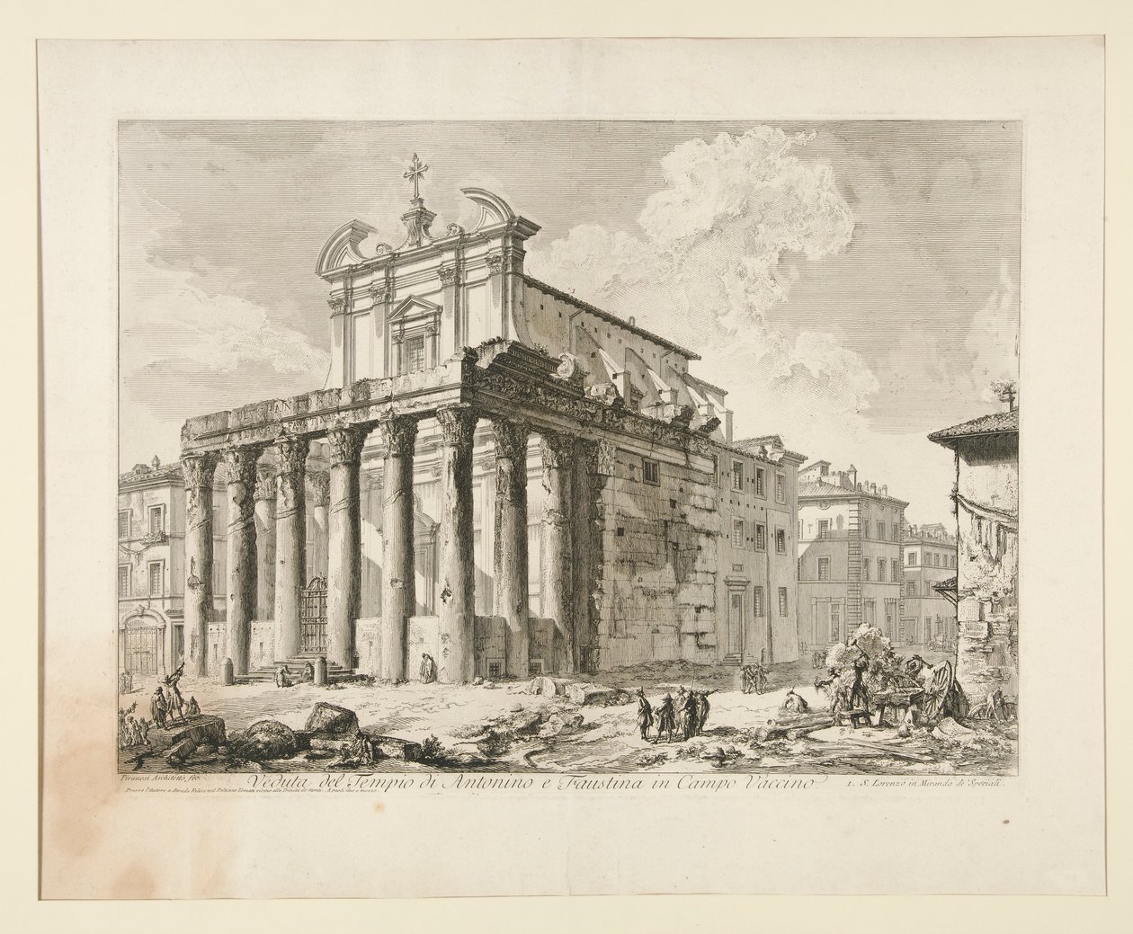 Kilátás Antoninus és Faustina templomára a Campo Vaccino-ban. (Kilátás Antoninus és Faustina templomáról a Forum Romanumban.), Vedute di Roma-ból alkotó: Giovanni Battista Piranesi
