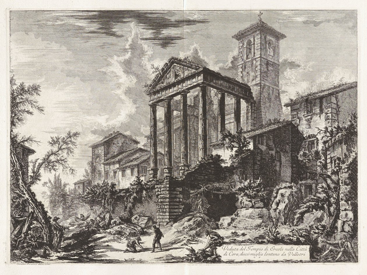 A corai Herkules-templom látképe, Velletritől tíz mérföldre, a „Róma látképei” című műből alkotó: Giovanni Battista Piranesi