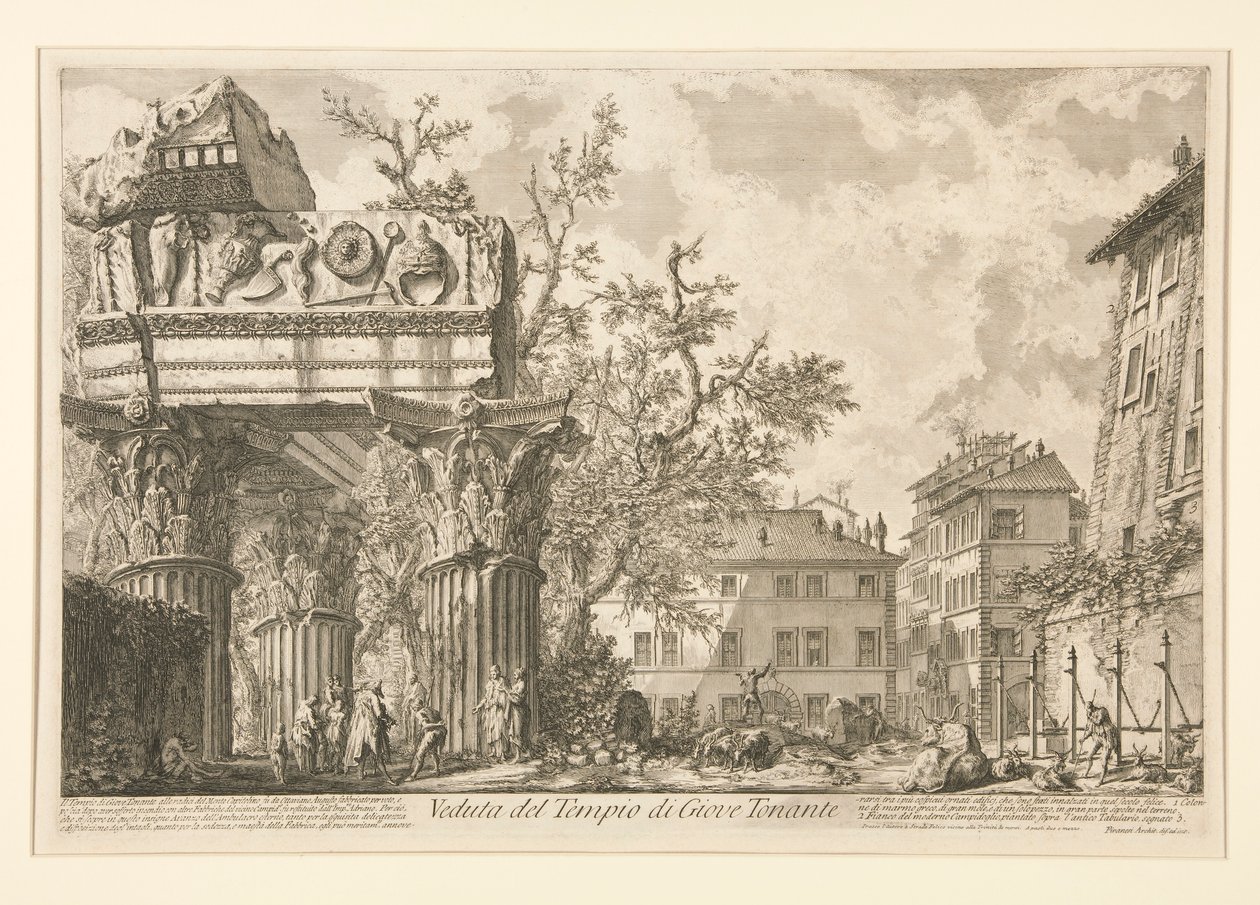 Kilátás Jupiter Tonans [a Mennydörgő] templomára, Vedute di Roma városából alkotó: Giovanni Battista Piranesi