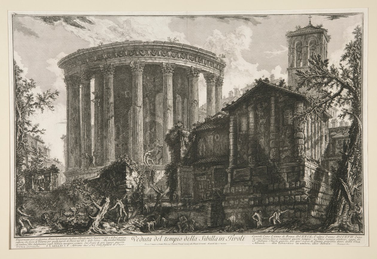 Kilátás a tivolii Szibilla-templomra, Vedute di Roma városából alkotó: Giovanni Battista Piranesi