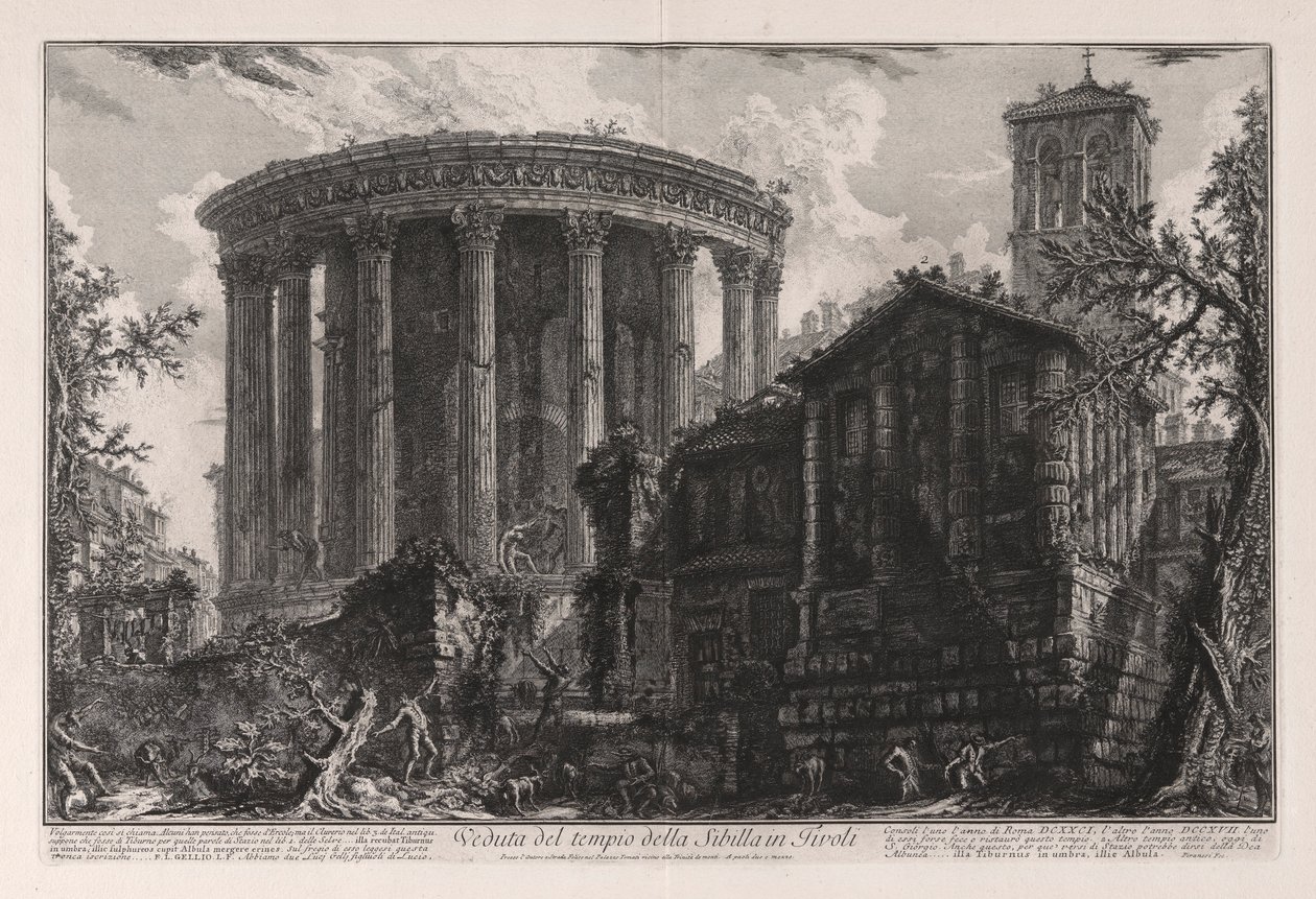 Kilátás a tivolii Szibilla templomra, a Vedute di Roma felől (Róma látképe) alkotó: Giovanni Battista Piranesi