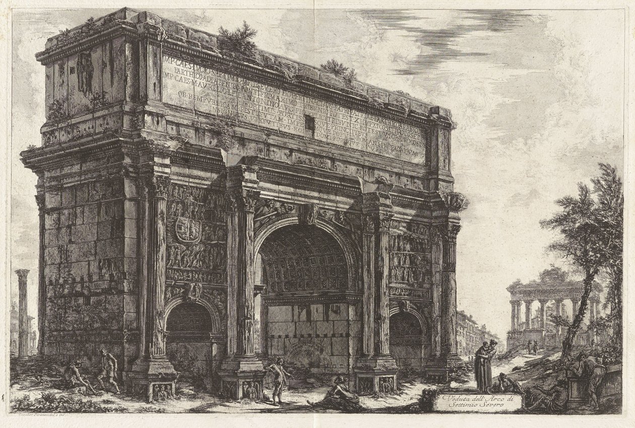 Septimius Severus diadalívének látképe, a Vedute di Roma című műből alkotó: Giovanni Battista Piranesi