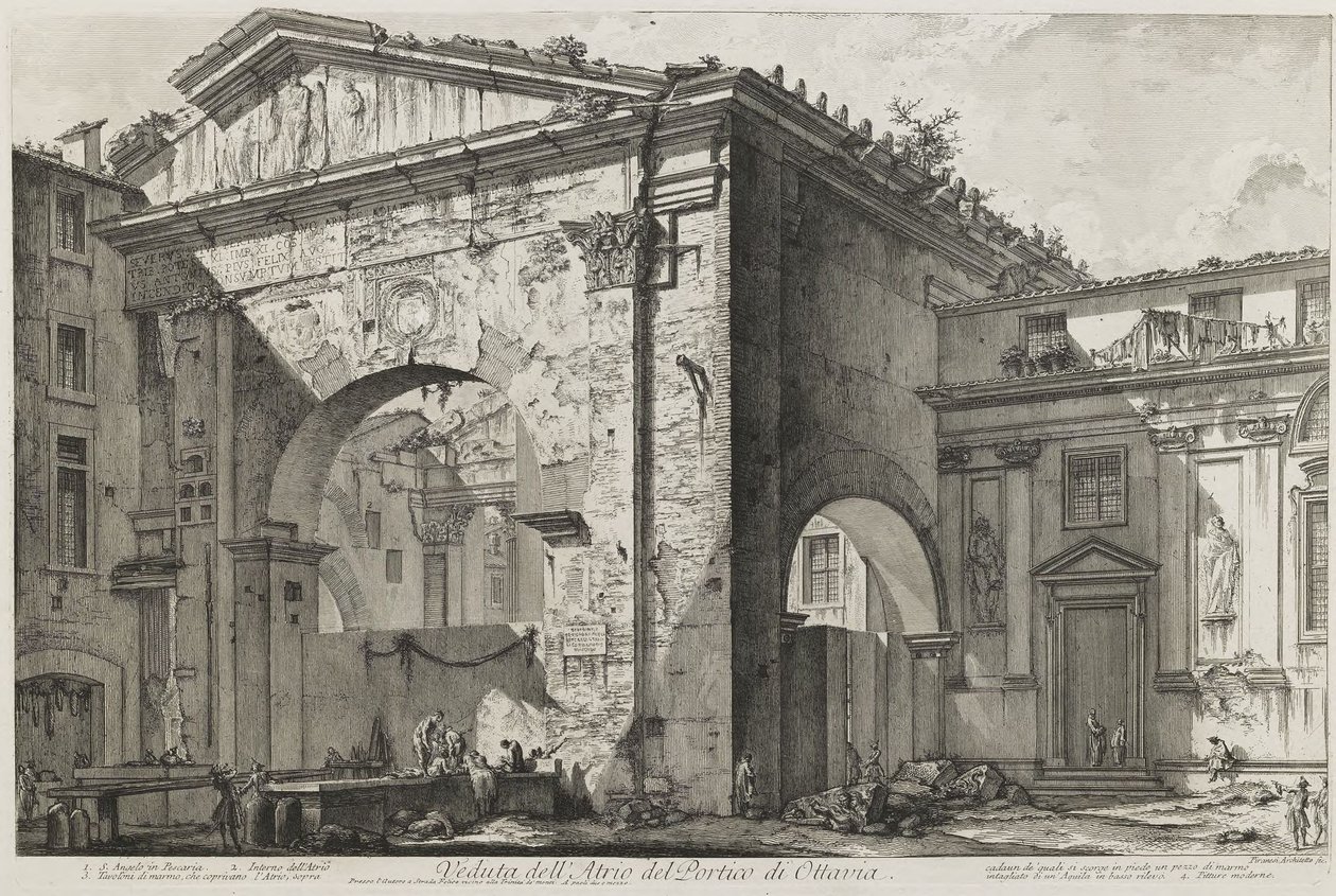 Az Ottavia-portikus előcsarnokának kilátása (Az Ottavia-portikus: a bejárati előcsarnok, külső nézet) alkotó: Giovanni Battista Piranesi