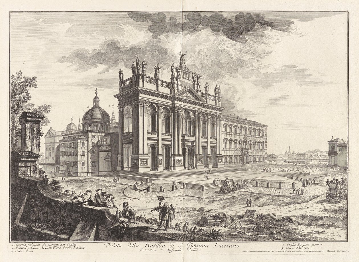 Kilátás a San Giovanni Laterano-bazilikára (Kilátás a San Giovanni Laterano-bazilikára), a Vedute di Romáról (Róma látképe) alkotó: Giovanni Battista Piranesi