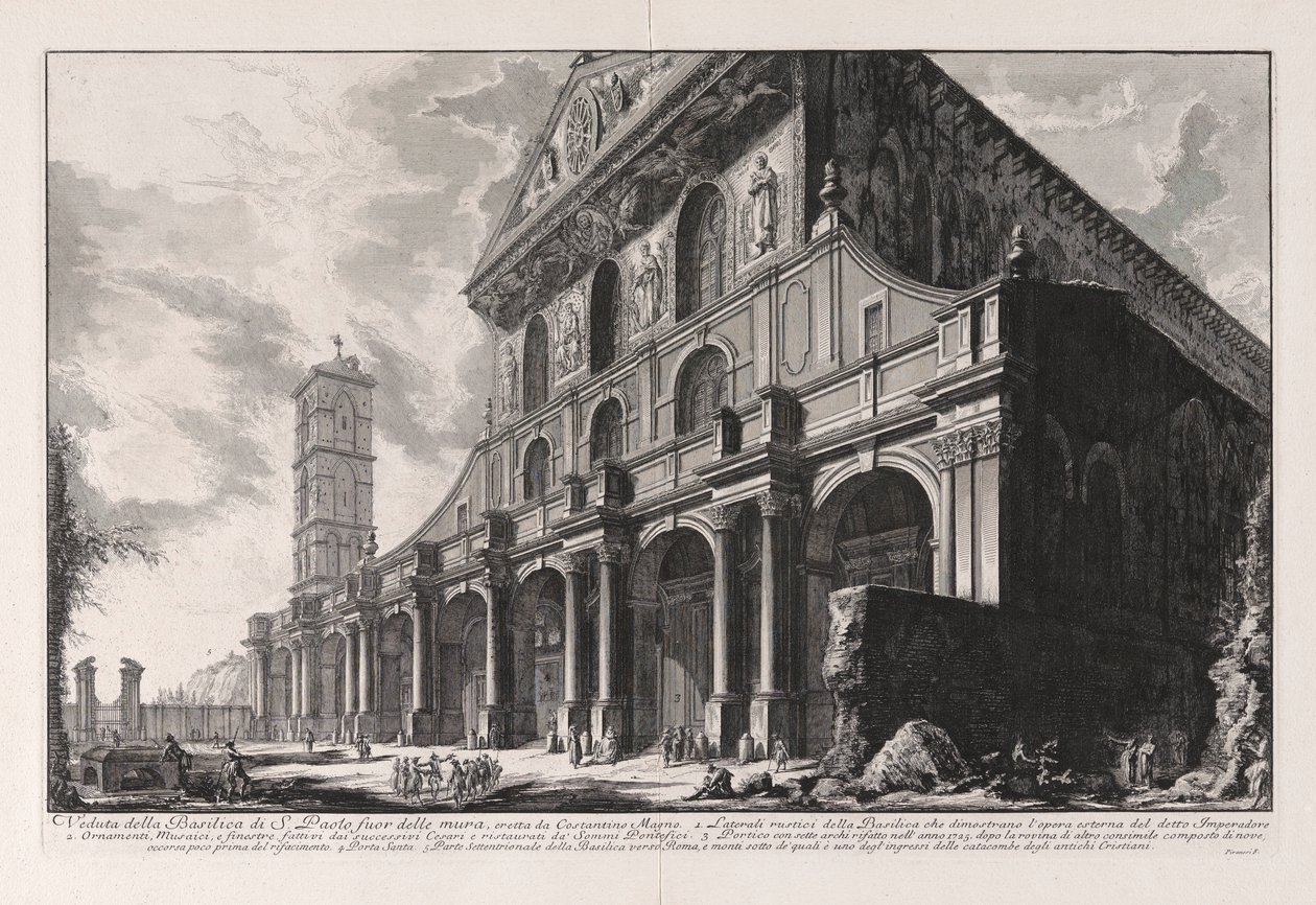 Kilátás a San Paolo fuori delle Mura-bazilikára, amelyet Nagy Konstantin épített, a Vedute di Roma épületéből (Róma látképe) alkotó: Giovanni Battista Piranesi