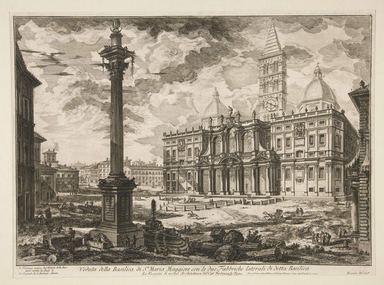 Kilátás a Mikulás-bazilikára. Maria Maggiore az említett bazilika két mellékgyárával (S. Maria Maggiore Bazilika két oldalsó szárnyával), Vedute di Roma-ból alkotó: Giovanni Battista Piranesi
