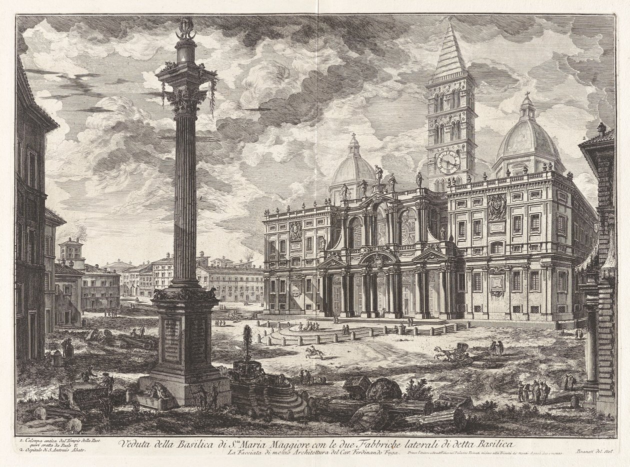 Kilátás a Santa Maria bazilikára [Maggiore] a két oldalsó szárnyával, a Vedute di Roma felől (Róma kilátása) alkotó: Giovanni Battista Piranesi