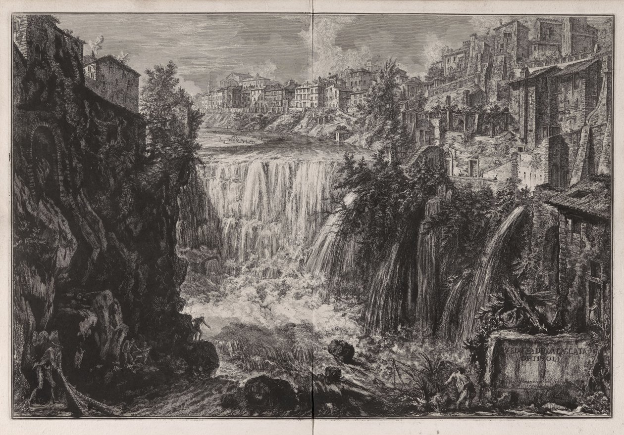 A tivoli vízesés látképe, a Vedute di Roma című műből alkotó: Giovanni Battista Piranesi