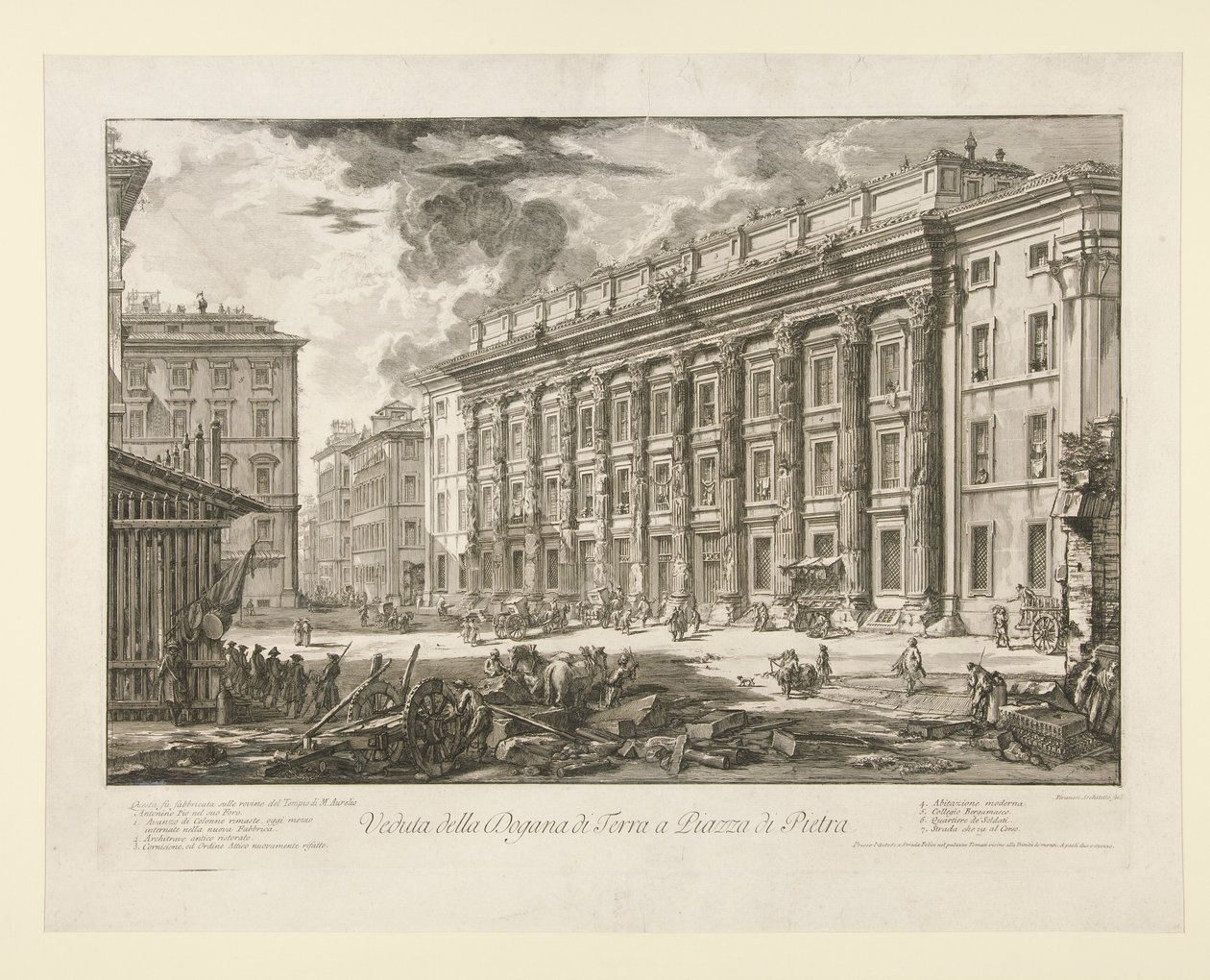 Kilátás a Piazza di Pietra vámházára, a Vedute di Roma felől alkotó: Giovanni Battista Piranesi