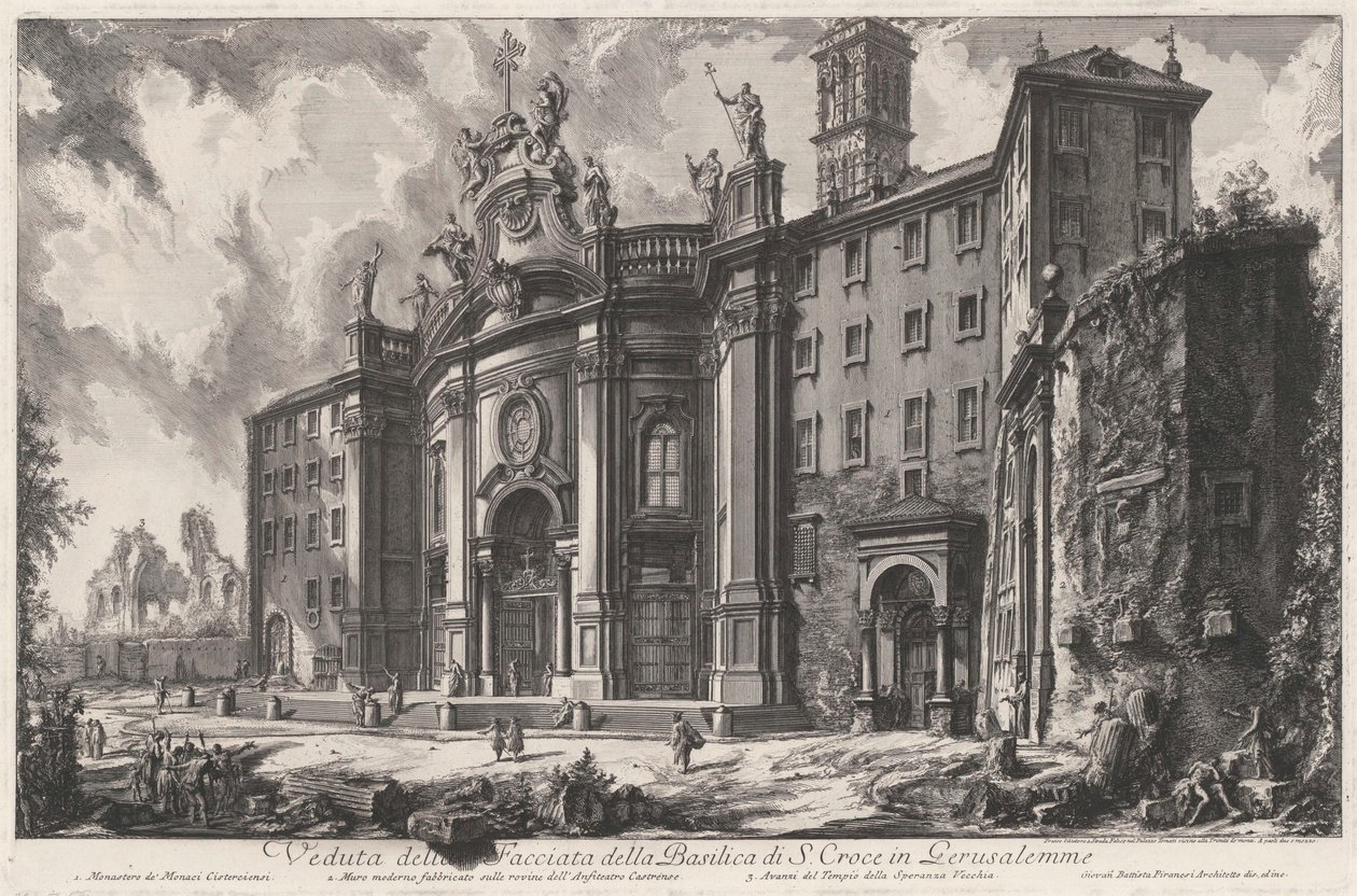 A Santa Croce in Gerusalemme-bazilika homlokzatának látképe alkotó: Giovanni Battista Piranesi