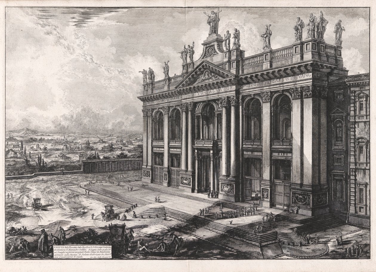 Kilátás a S. Giovanni Laterano-bazilika homlokzatára alkotó: Giovanni Battista Piranesi