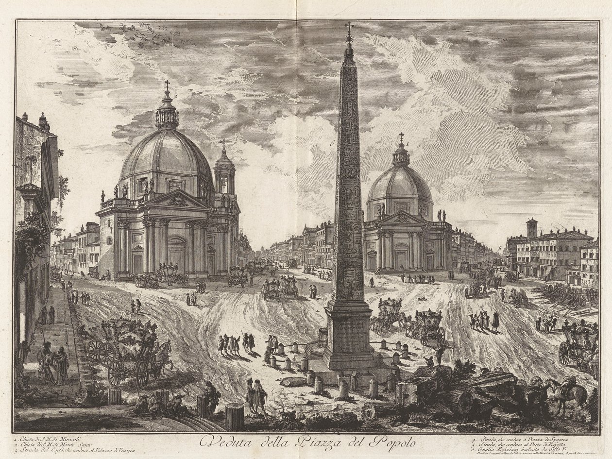 Kilátás a Piazza del Popolo-ra, a Vedute di Roma felől (Róma látképe) alkotó: Giovanni Battista Piranesi