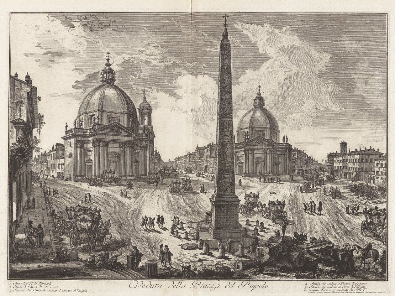 A Piazza del Popolo látképe, a Vedute di Roma (Róma látképei) sorozatból alkotó: Giovanni Battista Piranesi