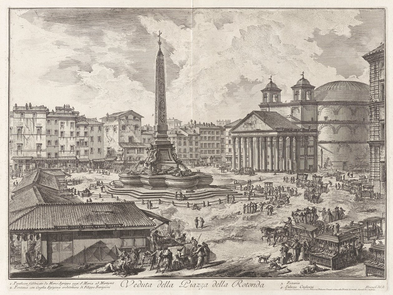 Veduta della Piazza della Rotunda (Kilátás a Piazza della Rotondára [a Pantheonnal a háttérben]), a Vedute di Romától (Róma látképe) alkotó: Giovanni Battista Piranesi