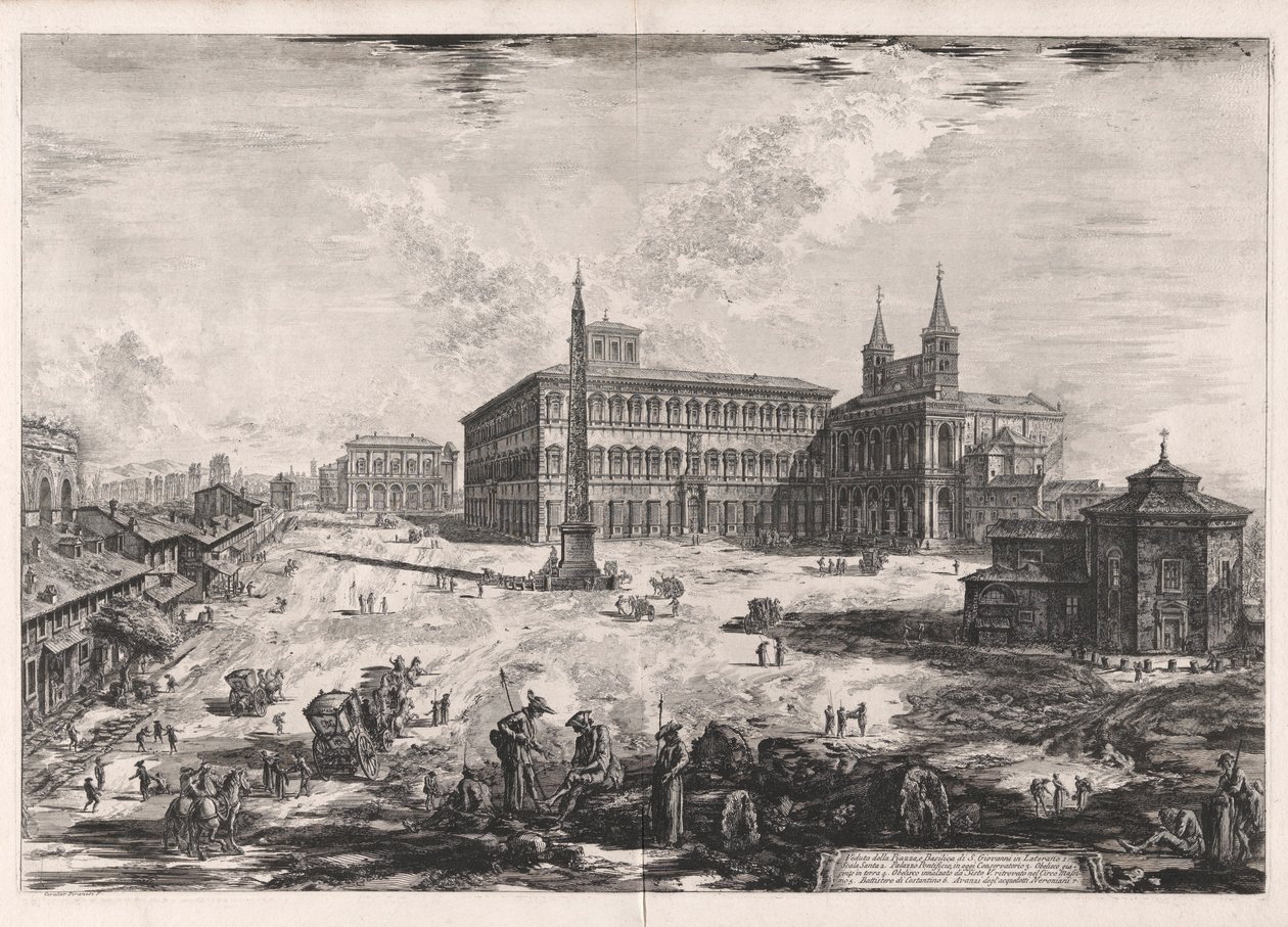 Kilátás a térre és a Laterano S. Giovanni-bazilikára (a térre és a Laterano-i San Giovanni-bazilikára), a Vedute di Romától (Róma látképe) alkotó: Giovanni Battista Piranesi